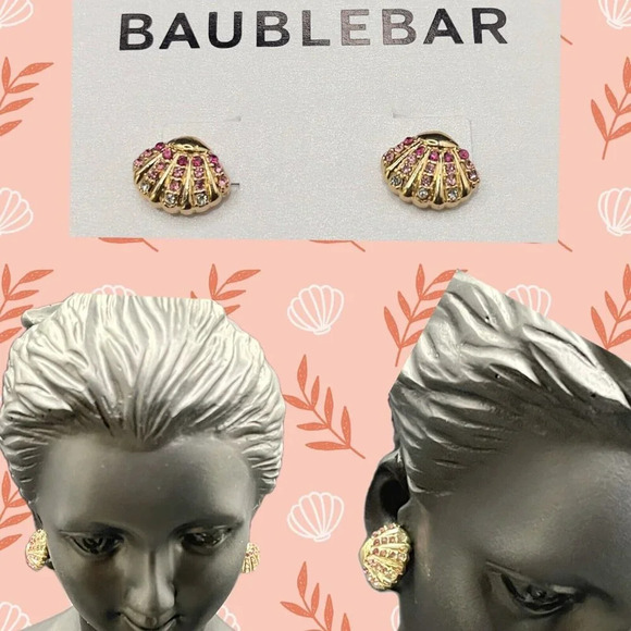 Baublebar Dainty Ombre Pink Crystal Accent Gold Mini Mykonos Clam Stud Earrings - Picture 1 of 5